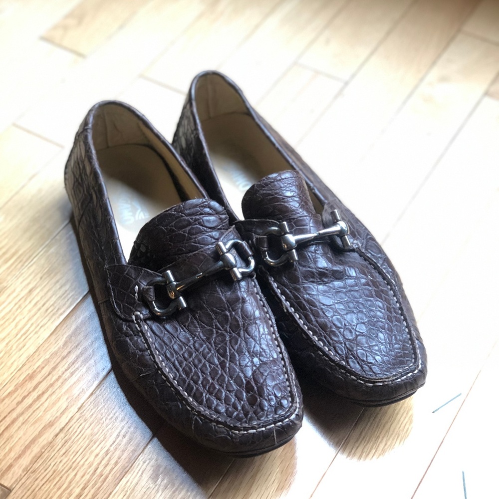 Ferragamo Brown Crocodile Leather Parigi Loafers
